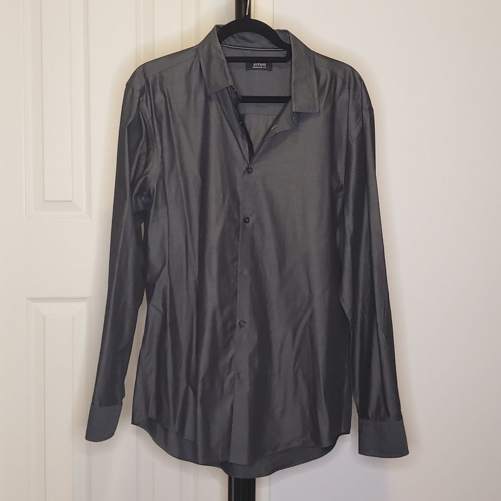 Men's Alfani Gray Regular Fit Long Sleeve Shirt Large